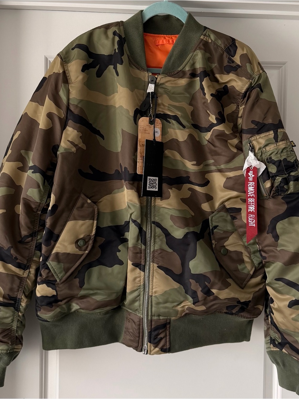 Alpha Industries MA-1 Slim Fit Reversible Bomber Woodland Camo Orange 3XL NWT